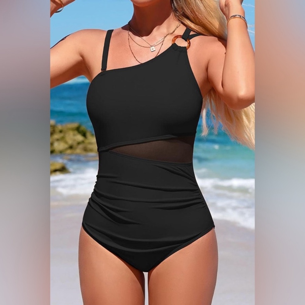 🌻 NWT Charmo One Shoulder Cut Out Tummy Control One Piece Swimsuit